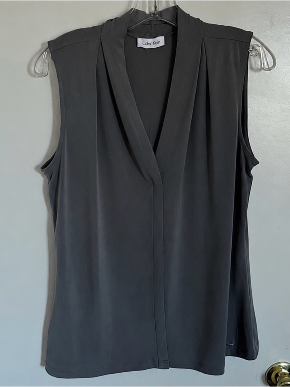 Calvin Klein Dark Gray Draped V-Neck Sleeveless Top